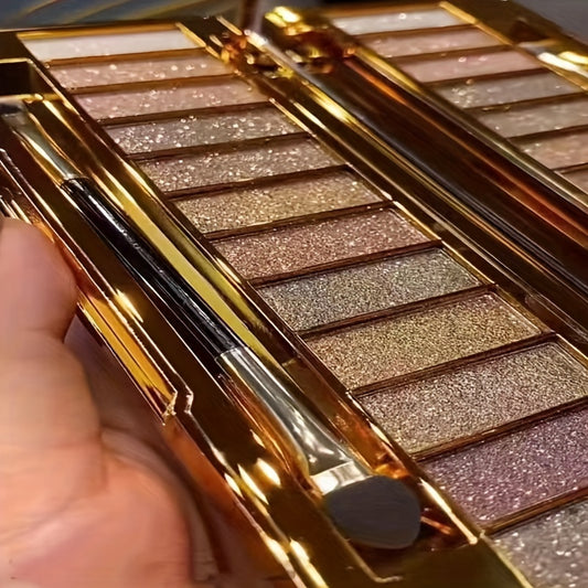 12-Color Luxe Golden Eyeshadow Palette - High-Impact Shimmer & Glitter